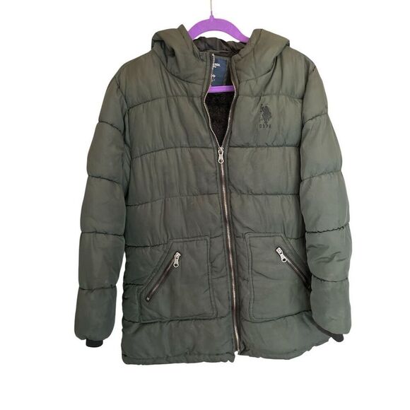 U.S. Polo Assn. women’s Green Puffer Jacket with Hood Size L Casual - Picture 4 of 10